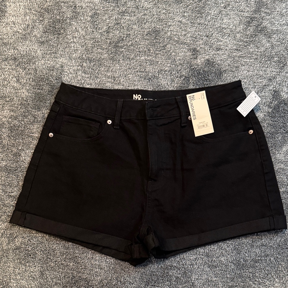 No Boundaries Black Women's Rolled Hem Jean Shorts